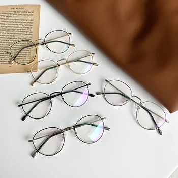 VWKTUUN Paslanmaz Çelik Gözlük Çerçeveleri Kadın Erkek Yuvarlak Reçete Gözlük Şeffaf Gözlük İnce Çerçeve Optik Gözlük Çerçevesi