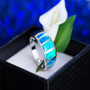 WalerV Yeni Ücretsiz Kargo Yüzük Retro Klasikleri Mavi Yangın İmitasyon Opal Yüzük Kadınlar için düğün takısı Parmak