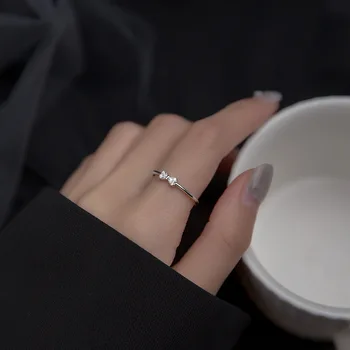 WANTME 925 Ayar Gümüş Basit Sevimli Yay Zirkon Parmak Ayarlanabilir Yüzük Kadınlar için Moda Kore Genç Doğum Günü Partisi Takı