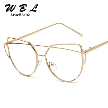 WarBLade Kadınlar Metal Çerçeveler Marka Tasarımcısı Kedi Göz Gözlük Çerçeveleri Vintage Şeffaf Lens Gözlük Gözlük