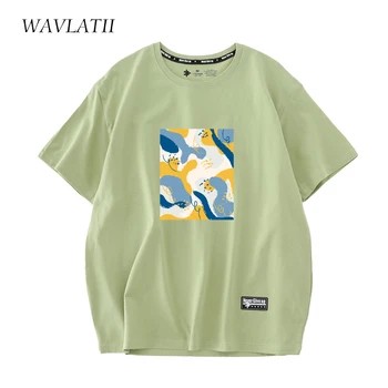 WAVLATII Yeni Moda Kadınlar Tees Kadın Sarı Pamuk Streetwear Baskılı Yaz Kısa Kollu T-Shirt Tops WT2205