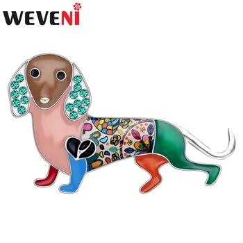 WEVENI Emaye Alaşım Rhinestone Dachshund Köpek Broş Moda Hayvan Evcil Takı Pin Için Kadın Kız Hediye Eşarp Süslemeleri Yeni