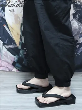 WHOHOLL Japon Ahşap Takunya Erkek Kadın Yazlık Terlik Platformu Flip Flop Karikatür Cosplay Ayakkabı Japon Geta
