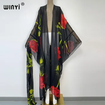 WİNYİ Yaz Kadın Hırka dikiş elbise Kokteyl seksi Boho Maxi Afrika Tatil Batwing Kollu 2022 Elbise kimono KAFTAN