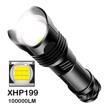 XHP199 LED el feneri USB şarj edilebilir taşınabilir güç kaynağı bataryası El Feneri Torch Alüminyum Zumlanabilir Su Geçirmez 26650 Pil 1600LM