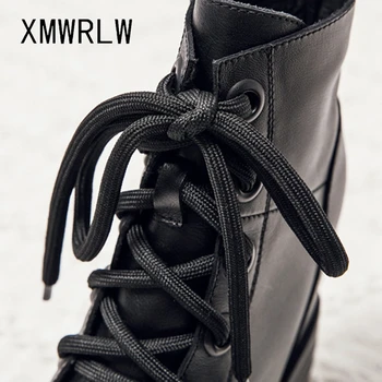XMWRLW kadın yarım çizmeler Hakiki Deri Süper Yüksek Topuklu 11cm Ayakkabı Kadın Botları 2020 Sonbahar Kadın bileğe kadar bot Kaymaz ayakkabı