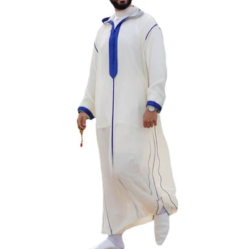 Y166 Patchwork Standı Yaka Müslüman Erkek Uzun Kollu Thobe Orta Doğu Suudi Arap Kaftan İslam Abaya Elbise Dubai Elbiseler