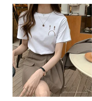 Y2K Sevimli T-shirt Kadın O-Boyun Casual Tee Gömlek Femme Kore Moda Temel Yaz 2022 Tshirt Kadın Ücretsiz Kargo Giyim Tops