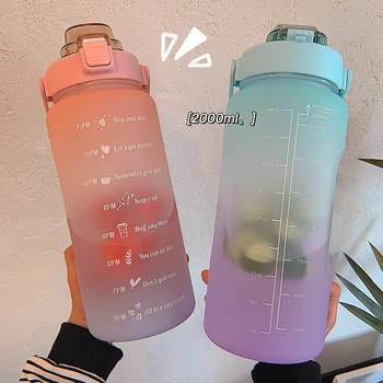 Yaratıcı Degrade Su pipetli şişeler Yaz Sevimli Büyük Kapasiteli Açık Su ısıtıcısı Buzlu Plastik Bisiklet Spor Su Şişesi