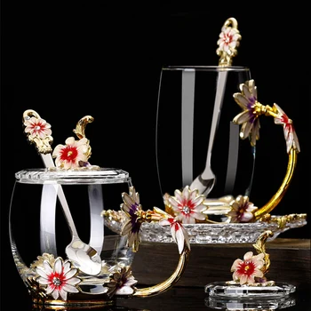Yaratıcı Emaye su cam Kahve Kupa 3D Gül çiçek kristal ısıya dayanıklı içecek çay bardağı ev Drinkware Anne sevgilisi düğün Hediyesi