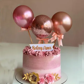Yaratıcı Metal Gül Altın Balon Kek Topper Mutlu Doğum Günü Partisi Dekoru Çocuklar Düğün Doğum Günü Pastası Dekor Bebek Duş Bir 1st