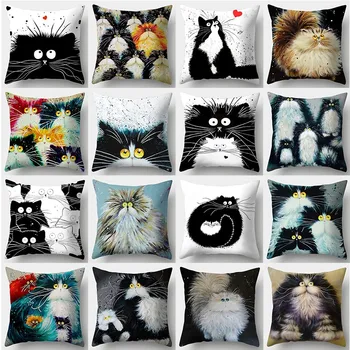 Yatak odası Oturma Odası Dekorasyon Sevimli Kedi Yastık Kılıfı Kanepe Yastık Suluboya Aşk Kedi minder örtüsü
