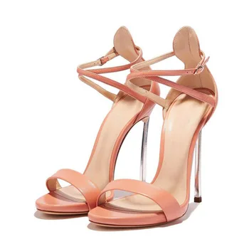 Yaz 2021 yeni süper yüksek topuk 12cm kadın sandalet stiletto düz renk vahşi kelime toka kadın ayakkabısı