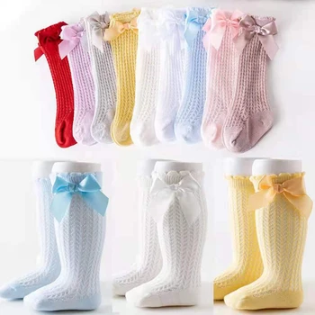 Yaz Bebek Kız Çorap Toddlers Yay Uzun Çorap Çocuklar Diz Yüksek Yumuşak Pamuk Örgü İspanyol Tarzı Çocuk 0-2 yıl Nefes Çorap