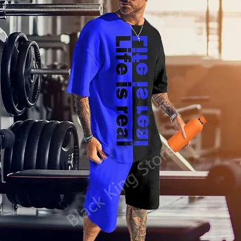Yaz erkek Rahat Eşofman 2 Parça T-Shirt şort takımı Moda Kıyafet Spor koşu kıyafetleri Dış Giyim Erkek Streetwear