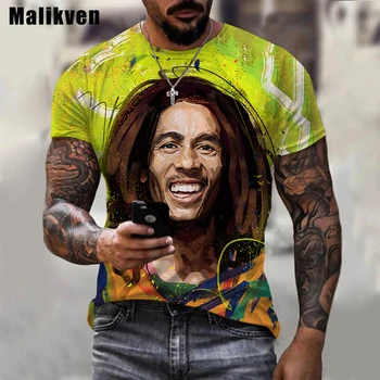 Yaz Harajuku erkek günlük t-shirt reggae şarkıcı Bob Marley 3D baskılı gömlek yuvarlak boyun komik kısa kollu tişört sokak