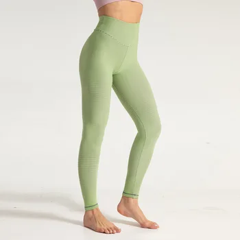 Yaz kadın Dikişsiz Çizgili Spor Ayak Bileği Uzunlukta Yoga Pantolon Internet Kırmızı Spor Yüksek belli Şeftali Kalça Tayt