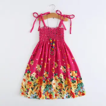 Yaz Kızlar Çiçek Elbise Sling Ruffles Bohemian Plaj Prenses Elbiseler Kız Giyim için 2 6 8 12 Yıl Kolye Hediye