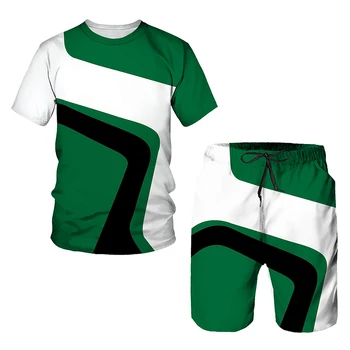 Yaz Moda Erkek Spor günlük t-shirt + Şort erkek 2 Parça Set Koşu Kısa Kollu Takım Elbise erkek Eşofman Chándales