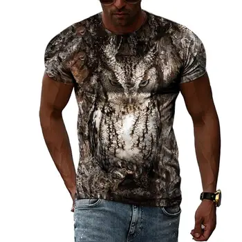 Yaz moda tişört baykuş desen t shirt Erkekler İçin Rahat 3D Baskı Tee Hip Hop Harajuku Kişilik Yuvarlak Boyun Kısa Kollu Üst