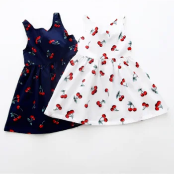 Yaz Moda Yelek Çocuk Pamuk Kolsuz Kiraz Baskı Çocuklar Kızlar için Elbise Giyim 3 T-7 T