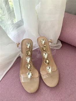 Yaz seksi bayan moda kadın sandalet Deve süet deri kristal strappy yüksek topuklu ince ayakkabı parti ayakkabıları düğün ayakkabı