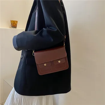 YBYT Küçük Kare Çanta Kadınlar İçin Vintage Katı Renk PU deri omuz çantası Rahat çapraz askılı çanta Çanta Ve Çantalar