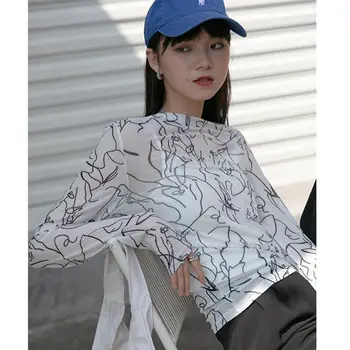 Yedinas Çizim Baskı T Shirt Kadın Düzensiz Boyun Vücut Tee Gömlek Büzgü tasarımcı bluzu Iç Çamaşırı Tee Gömlek Femme Giyim Örgü Üstleri