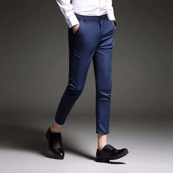 Yeni 2020 Erkek Slim Fit İş takım elbise pantalonları Erkekler için Takım Elbise Pantolon Ayak Bileği Uzunluğu Erkekler Yaz resmi kıyafet Pantolon Siyah Beyaz Mavi