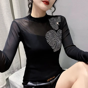 Yeni 2022 Sonbahar Uzun Kollu kadın T-Shirt Moda Rahat O-boyun Sıcak Sondaj Siyah Örgü Blusas Tops
