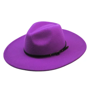 Yeni 9.5 cm geniş kenarlı şapkalar erkekler ve kadınlar için fötr şapkalar sonbahar ve kış retro kemerler büyük kenarlı caz şapka dokulu şapka