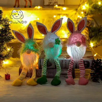 Yeni aydınlık ev bebek süslemeleri ışıkları ile paskalya tavşanı bebek ışıkları ile cüce sahne bebek Trend hediye tatil oyuncaklar led ışık