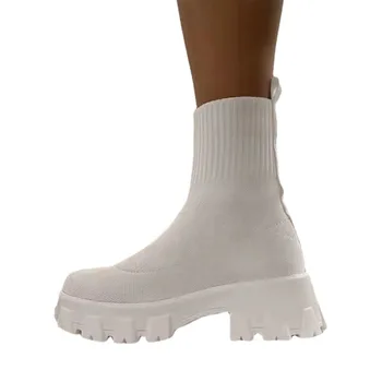 Yeni Bahar Sonbahar Spor Çizmeler Kadın Örme Çorap Çizmeler Nefes Sneakers kaymaz platform patik Topuklu Ayakkabılar
