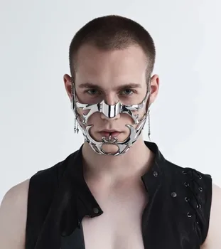 Yeni Cosplay CyberPunk Maske Sıvı Düzensiz Gümüş Titanyum Çelik Yüz Aksesuarları Kadın Erkek Masquerade Karnaval Parti Sahne