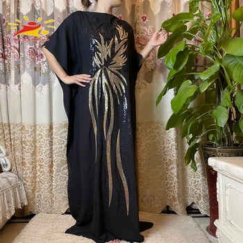 Yeni Dubai Ücretsiz Boyutu Abaya Sequins Nakış Elbise Arap Yüksek Dereceli Rahat Kumaş Kadın Müslüman Kaftan Türk Fas Elbisesi