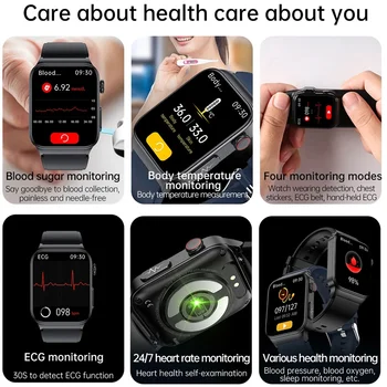 Yeni EKG+PPG akıllı saat Erkekler Lazer Tedavisi Hipertansiyon Hiperglisemi Hiperlipidemi Kalp Hızı Sağlıklı Spor Erkekler Smartwatch