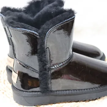 Yeni En Kaliteli Kadın Koyun Yün Çizmeler Hakiki Deri Kar Botları Ayakkabı Cowskin Koyun Kürk Çizmeler Düz Sıcak Kış Ayakkabı