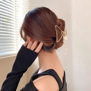 Yeni Kadın Vintage Zarif İnci Püskül Geometrik İçi Boş Metal Saç Pençeleri Tatlı Saç Süslemeleri Kafa Bandı moda saç aksesuarları