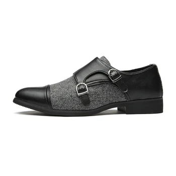 Yeni Keşiş Ayakkabı erkek ayakkabısı PU Colorblock Moda Iş Rahat Düğün Parti Klasik Faux Süet Çift Toka Elbise Ayakkabı CP089