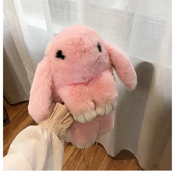 Yeni Kore Versiyonu Peluş Tavşan Çanta Sevimli Çocuk Zincir Messenger Ambalaj Ölü Tavşan kız çocuk çantası 33 cm Sevimli Çanta Kızlar İçin