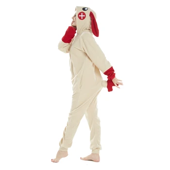 Yeni Kostümler Kırmızı Uzun Kulaklar Tavşan Cosplay Kostüm Polar Polar kışlık pijama Onesies Pijama Karnaval Cadılar Bayramı Partisi elbisesi
