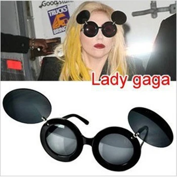 Yeni Lady fare Yuvarlak Flip Up Paparazzi Shades Gaga Parti Güneş Gözlüğü Gözlük
