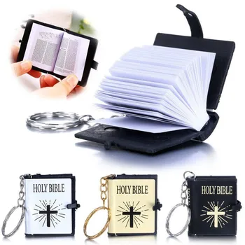 Yeni Mini Kutsal İncil Anahtarlık Gerçek Kağıt Okuyabilir Dini Hıristiyan Çapraz Anahtarlıklar Tutucu Araba anahtar zincirleri moda takı Hediyeler