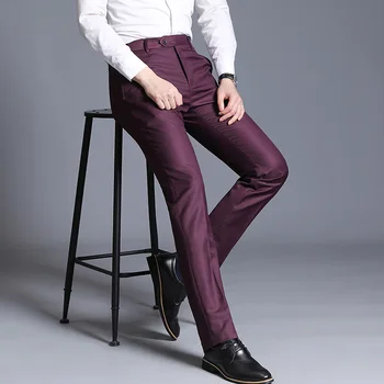 Yeni Moda Butik Pamuk Düz Renk Çalışma Erkek Resmi Ofis takım elbise Pantolon Damat düğün elbisesi Erkek İnce Pantolon