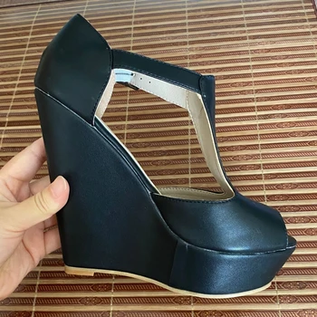 Yeni Moda Sıcak Satış Bayanlar Ayakkabı Takozlar Yüksek Topuklu Kadın Seksi Peep Toe Yaz Parti Ofis Sandalet Kadın Büyük Boy 42 F0096