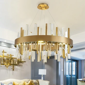 Yeni Modern Lüks Kristal Avize Oturma Odası İçin Altın Yuvarlak Tasarım Led Lamba Parlaklık Ev yatak odası dekoru Asılı aydınlatma armatürleri
