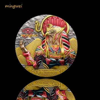Yeni Renkli Mısır Güneş Tanrısı Modellenmiş Bir Antika Sikke Ra Güneş Tanrısı Hatıra paraları Rozeti Metal El Sanatları Koleksiyon