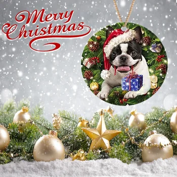 Yeni Sevimli Ahşap Mini Köpek Baskılı Süsler Kolye Çocuk Hediye Oyuncaklar için Noel Partisi Noel Ağaçları Dekorasyon