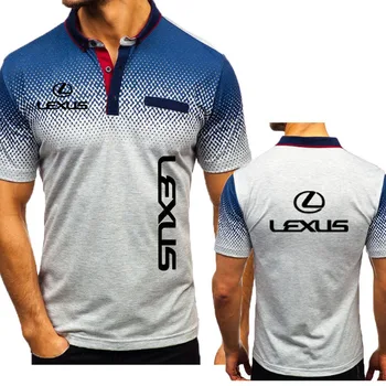 Yeni slim fit uzun kollu erkek gömlek erkek tişört Lexus araba logosu baskı Yüksek Kaliteli Yaka erkek Kısa Kollu pamuklu Kontrast renkler erkek tişört