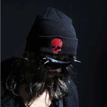Yeni Stil Punk Yün Şapka Sonbahar ve Kış için, Kişiselleştirilmiş Kafatası Örme Şapka Erkekler ve Kadınlar için, sıcak Hip-Hop Şapka